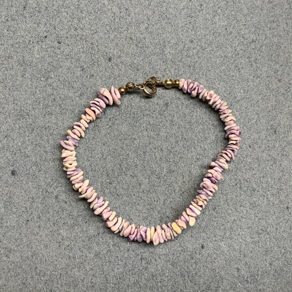 Puka Shell Beaded Bracelet 7 In Smooth Light Purple Gold Beachy Boho Organic - Picture 2 of 4